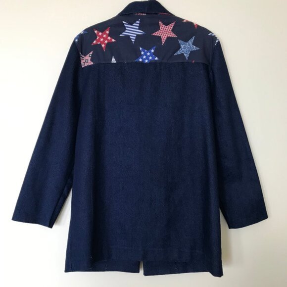 Americana Western Blazer Jacket Denim  Star Print with Concho Snaps Home Made - Picture 3 of 7